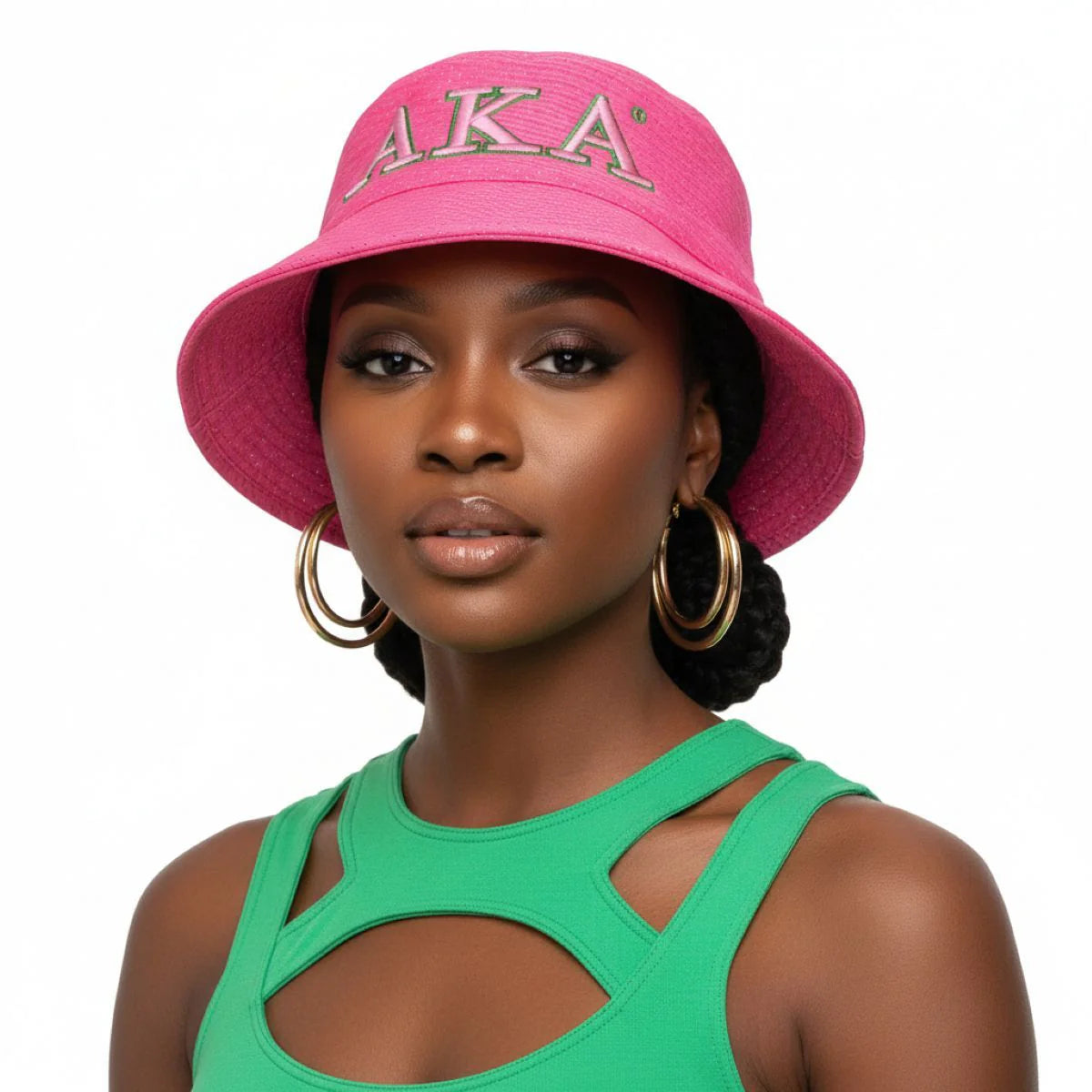 Alpha Kappa Alpha Embroidered Bucket Hat Pink M/L 58 CM 