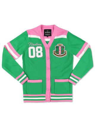 Alpha Kappa Alpha Cardigan Sweater Pink and Green