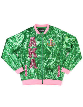 Alpha Kappa Alpha Sequin Bomber Jacket Green