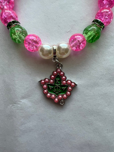 Alpha Kappa Alpha Beaded Bling Charm Bracelet Pink Pearl