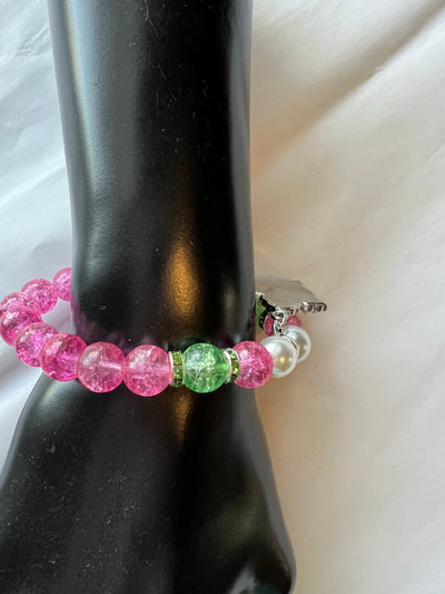 Alpha Kappa Alpha Beaded Bling Charm Bracelet Pink Pearl