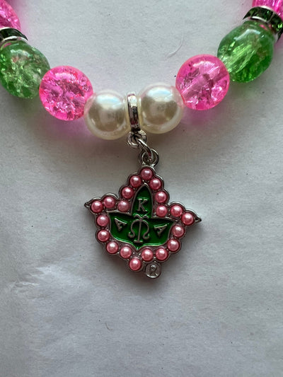 Alpha Kappa Alpha Beaded Bling Charm Bracelet Pink Pearl
