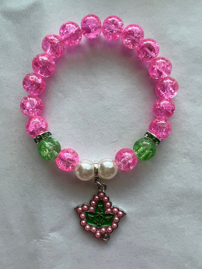 Alpha Kappa Alpha Beaded Bling Charm Bracelet Pink Pearl