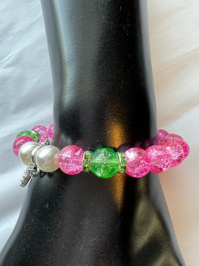 Alpha Kappa Alpha Beaded Bling Charm Bracelet Pink Pearl