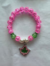 Alpha Kappa Alpha Beaded Bling Charm Bracelet Pink Pearl