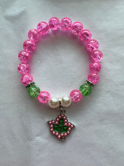 Alpha Kappa Alpha Beaded Bling Charm Bracelet Pink Pearl