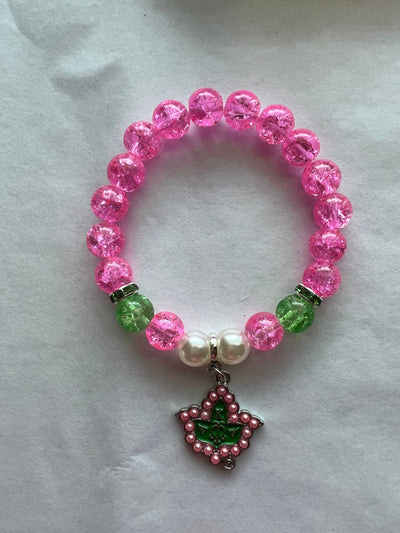 Alpha Kappa Alpha Beaded Bling Charm Bracelet Pink Pearl