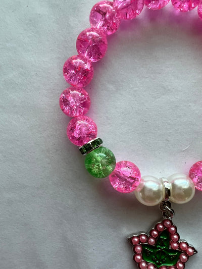 Alpha Kappa Alpha Beaded Bling Charm Bracelet Pink Pearl