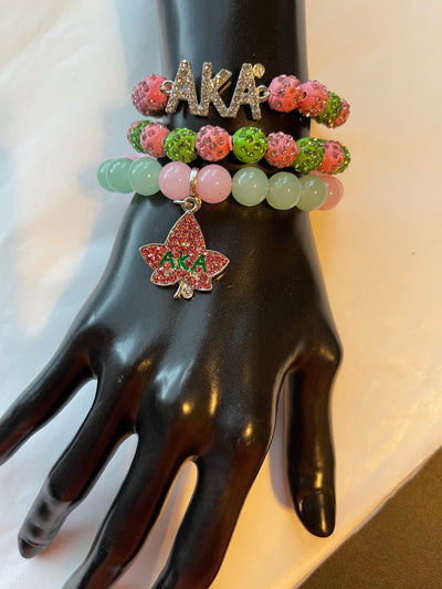 Alpha Kappa Alpha Beaded Bling Charm Bracelet Set
