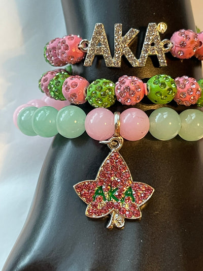 Alpha Kappa Alpha Beaded Bling Charm Bracelet Set