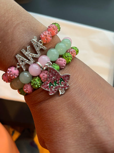 Alpha Kappa Alpha Beaded Bling Charm Bracelet Set