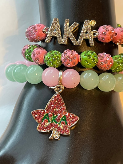 Alpha Kappa Alpha Beaded Bling Charm Bracelet Set