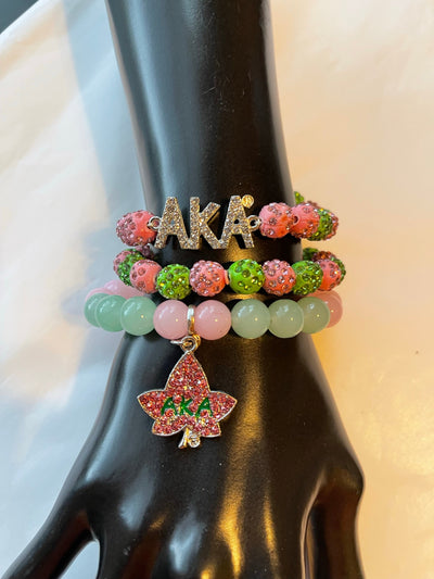Alpha Kappa Alpha Beaded Bling Charm Bracelet Set