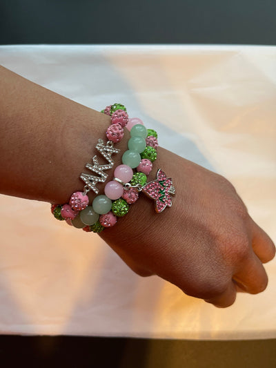Alpha Kappa Alpha Beaded Bling Charm Bracelet Set