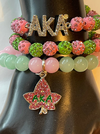 Alpha Kappa Alpha Beaded Bling Charm Bracelet Set