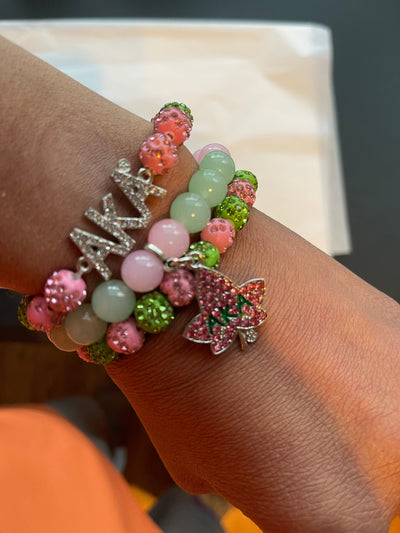 Alpha Kappa Alpha Beaded Bling Charm Bracelet Set