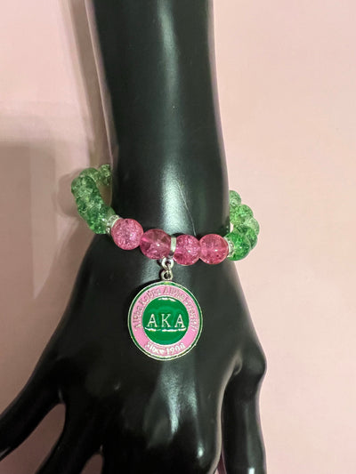 Alpha Kappa Alpha Beaded Round Medallion Bracelet