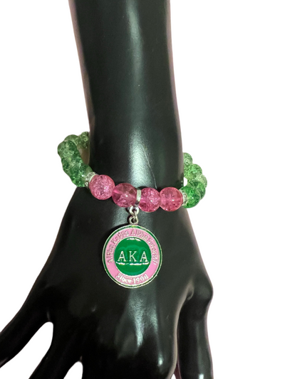 Alpha Kappa Alpha Beaded Round Medallion Bracelet - Sorority Bracelets