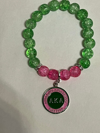 Alpha Kappa Alpha Beaded Round Medallion Bracelet