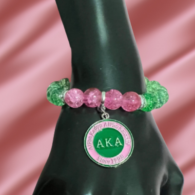 Alpha Kappa Alpha Beaded Round Medallion Bracelet