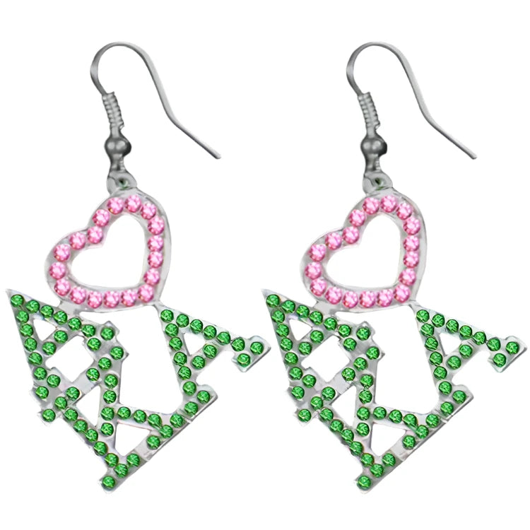 Alpha Kappa Alpha Bling AKA Heart Crystal Earrings
