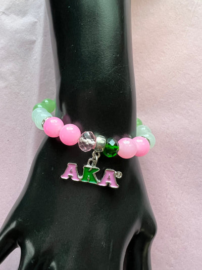 Alpha Kappa Alpha Bling Natural Agate AKA Charm Bracelet