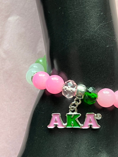 Alpha Kappa Alpha Bling Natural Agate AKA Charm Bracelet