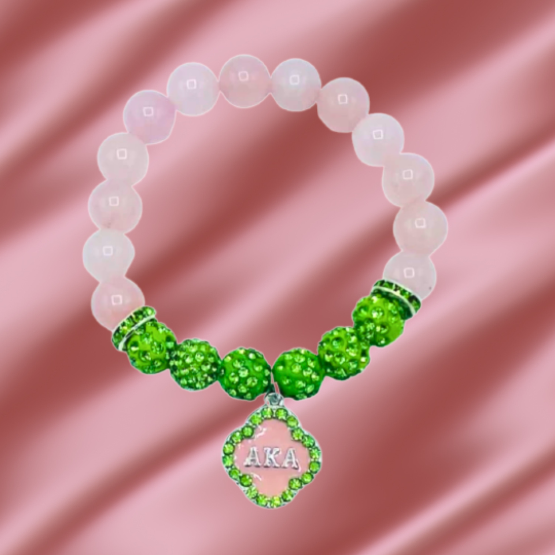 Alpha Kappa Alpha Bling Natural Agate Fleur Elastic Charm Bracelet ...