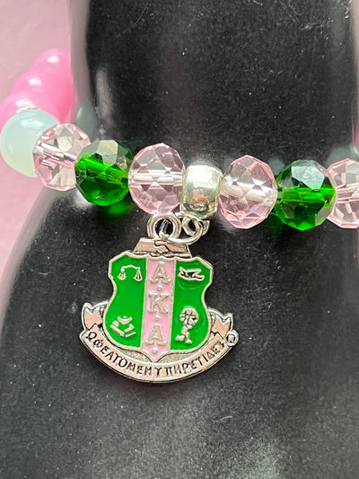 Alpha Kappa Alpha Bling Natural Agate Shield Charm Bracelet