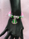 Alpha Kappa Alpha Bling Natural Agate Shield Charm Bracelet