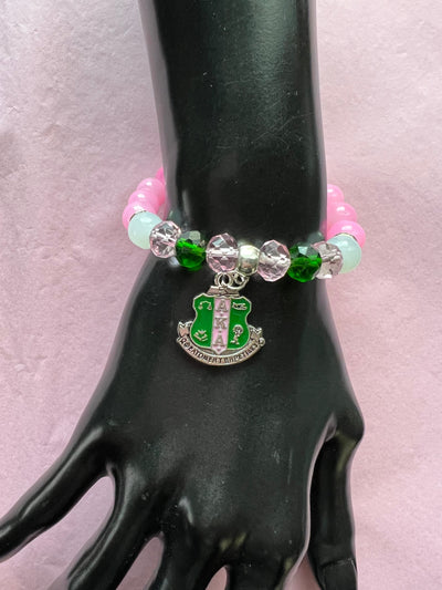 Alpha Kappa Alpha Bling Natural Agate Shield Charm Bracelet