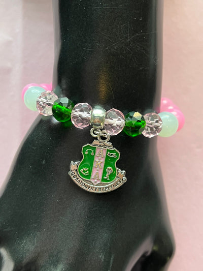 Alpha Kappa Alpha Bling Natural Agate Shield Charm Bracelet