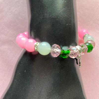 Alpha Kappa Alpha Bling Natural Agate Shield Charm Bracelet