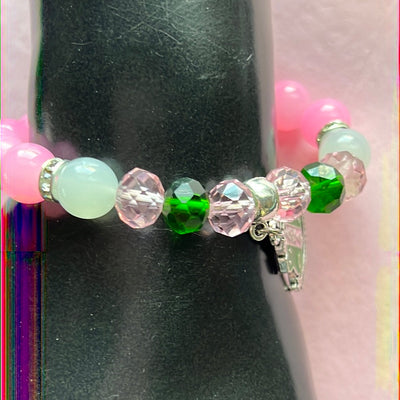 Alpha Kappa Alpha Bling Natural Agate Shield Charm Bracelet
