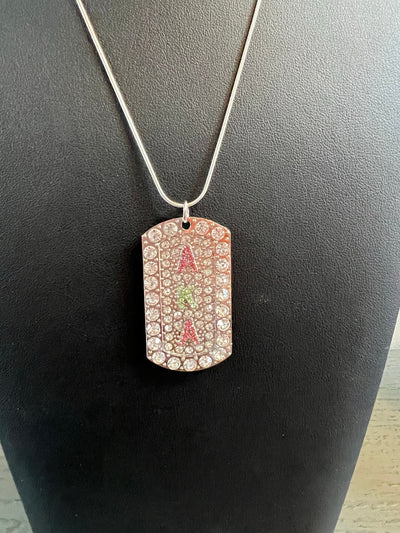 Alpha Kappa Alpha Bling Rhinestone Dog Tag Necklace