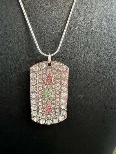 Alpha Kappa Alpha Bling Rhinestone Dog Tag Necklace