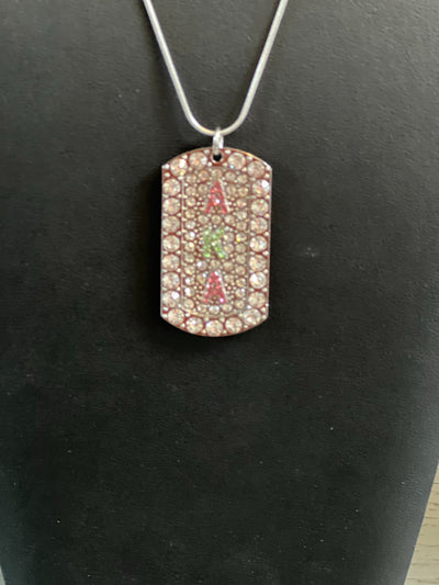 Alpha Kappa Alpha Bling Rhinestone Dog Tag Necklace