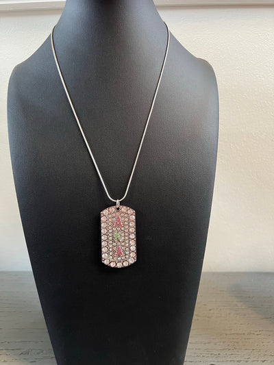 Alpha Kappa Alpha Bling Rhinestone Dog Tag Necklace