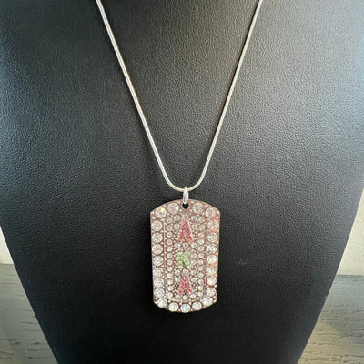 Alpha Kappa Alpha Bling Rhinestone Dog Tag Necklace