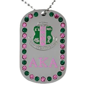 Alpha Kappa Alpha Bling Rhinestone Double Side Dog Tag Necklace