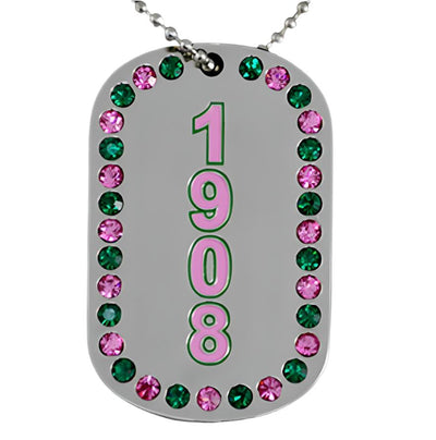 Alpha Kappa Alpha Bling Rhinestone Double Side Dog Tag Necklace