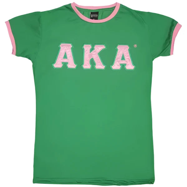 Alpha Kappa Alpha Classic Satin Letter Ringer T-shirt Green - Apparel & Accessories