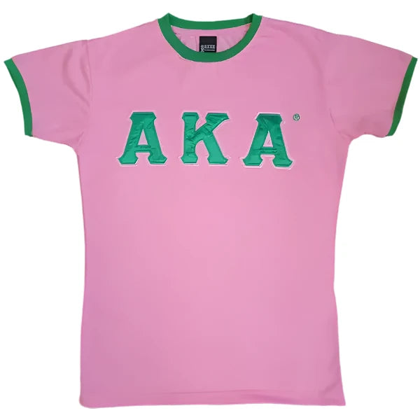 Alpha Kappa Alpha Classic Satin Letter Ringer T-shirt Pink - Apparel & Accessories