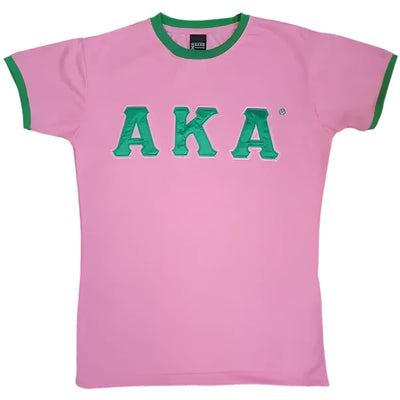 Alpha Kappa Alpha Classic Satin Letter Ringer T-shirt Pink - Apparel & Accessories