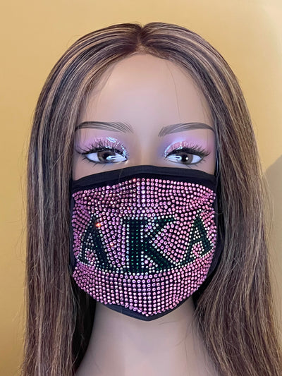 Alpha Kappa Alpha Full Rhinestone Bling Face Mask Pink
