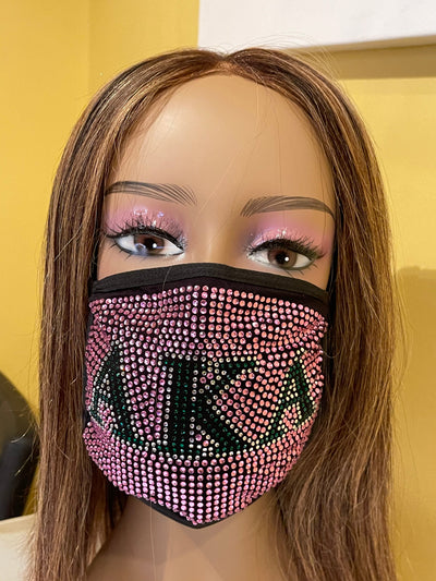 Alpha Kappa Alpha Full Rhinestone Bling Face Mask Pink