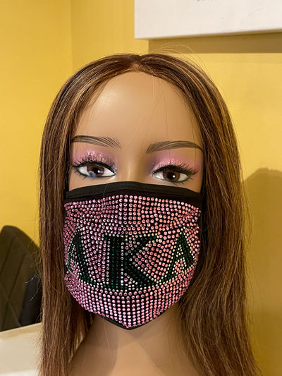 Alpha Kappa Alpha Full Rhinestone Bling Face Mask Pink