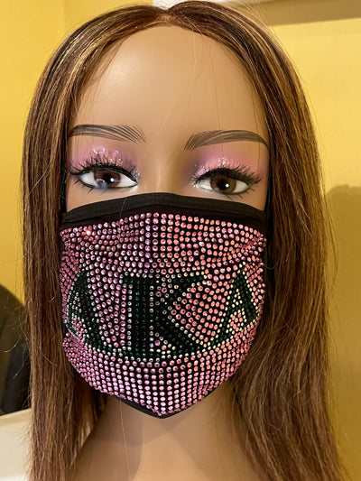 Alpha Kappa Alpha Full Rhinestone Bling Face Mask Pink