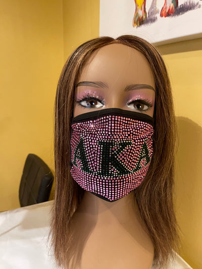 Alpha Kappa Alpha Full Rhinestone Bling Face Mask Pink