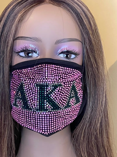 Alpha Kappa Alpha Full Rhinestone Bling Face Mask Pink